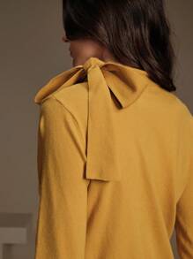 Anewsta Women's Elegant Solid Color Bowknot Shoulder Design Pullover Sweater, Suitable For Autumn, Winter, Going Out, Leisure, Formal, Party, Fashionable, New Year, Christmas, Work, Graduation, Wedding