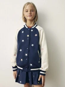 SHEIN Tween Girls' Cute Colorful Star Embroidered Pleated Skirt, Preppy & Navy Style, Suitable For Spring, Summer, Autumn, Winter - Blue - View 5