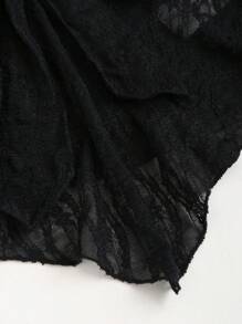 Sweetra 女士夏季撞色蕾丝蝴蝶结前开襟露背黑色上衣 Y2K - 黑色 - 查看 4