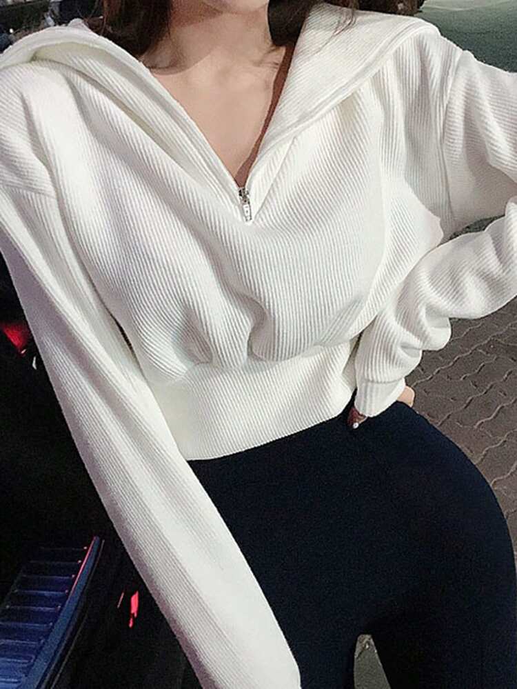 1pc Women's Solid Color Short Waist Cinched Lapel Sweatshirt, Autumn,Long Sleeve Tops,Back To School Clothes,Fall Women Clothes Hoodies