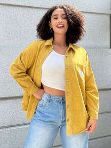 SHEIN EZwear Plus Size Women's Yellow Cardigan Jacket In Fall/Winter - Yellow - View 3