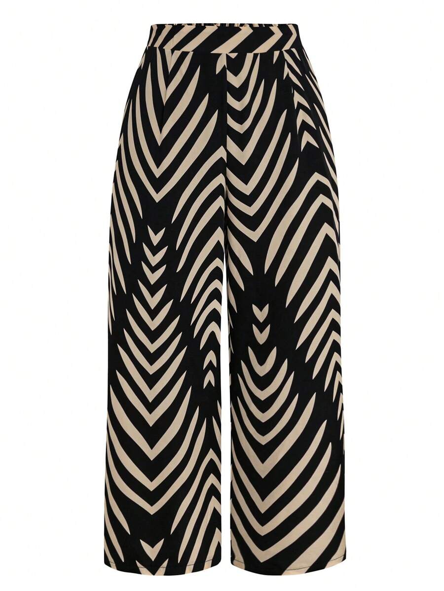 SHEIN LUNE Plus Size Allover Print Fashionable Streetwear Style Pants Fall Cloth For Women - Black - View 1