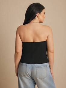 Elaquor 大码女式夏季纯色抹胸修身上衣 - 黑色 - 查看 5