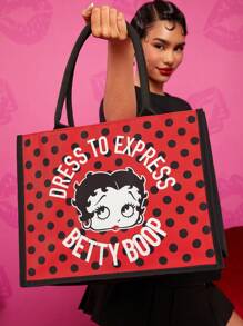 Betty Boop x SHEIN 1个卡通人物波点印花手提袋，适合作为礼物、送给爱人、作为礼品创意、用于派对、节日、情人节 - 紅色 - 查看 4