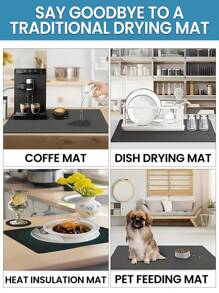 1 件咖啡机厨房台面滴水垫、饮水机强吸水垫、咖啡吧垫、隔热杯垫、防油桌垫、咖啡吧垫配件台面超强吸水防滑硅胶碗碟干燥垫适用于厨房台面沥水垫装饰礼物适合咖啡机咖啡壶浓缩咖啡机圣诞节节日礼物 - 黑色 - 查看 3