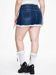 ROMWE Kawaii Plus Size Lace Up Pocket Tight Denim Skirt