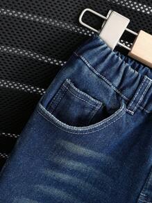 年轻女孩休闲舒适时尚喇叭牛仔裤，配有蓬松 - 中等水洗藍 - 查看 4