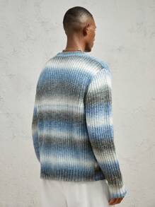 AKNOTIC Business Casual 男士宽松钩针渐变条纹针织毛衣 - 彩色 - 查看 4