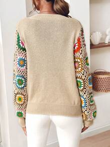 SHEIN VCAY Áo len nữ dài cổ chữ V móc, thu đông - Màu be - Xem 2