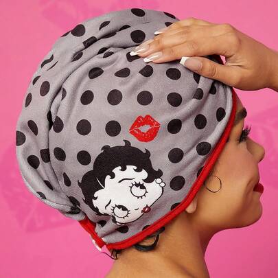 Betty Boop x SHEIN Cartoon Kiss/Lip And Polka Dot Printed Fashionable Vintage Hair Drying Hat, For Gifts, For Home Bathroom Decor Summer Use Hair Bonnet Gift Ideas Hair Drying Towel Wrap,Party,Holiday,Valentine's Day,Summer Outfits, Spring Outfits,Beach, Vacation