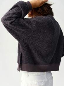 Bohemela Casual Open Front Pockets Loose Drop Shoulder Long Sleeve  Jacket - Black - View 5