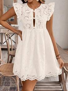 SHEIN Frenchy Vestido informal de mujer con mangas tipo gorra a rayas para vacaciones, ropa de mujer de otoño, vestidos de otoño, vestido de graduación corto, vestido de invitada de boda de otoño - Albaricoque - Ver 4
