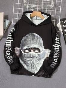 SHEIN Tween Boy Cool Character Graphic Print Hooded Sweatshirt Jacket - Black - View 1