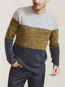 Manfinity Homme Pull à manches longues simple et quotidien pour homme avec blocs de couleurs - Multicolore - Voir 3