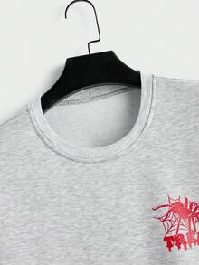 Manfinity Hypemode Áo nỉ trẻ trung, kiểu dáng thường ngày, hai mảnh, họa tiết nhện, món đồ không thể thiếu cho Halloween. - Xám - Xem 4