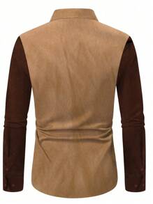 Manfinity Homme Chaqueta casual de hombre con parches de pana de color contrastante, para primavera y otoño - Marrón - Ver 2
