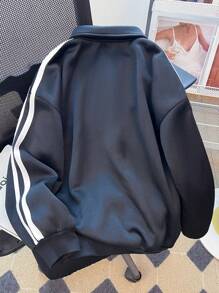 Sudadera holgada de punto negro para adolescentes con estampado universitario en inglés de estilo casual