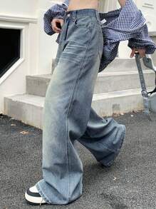 DAZY Pantalones vaqueros de mezclilla desgastados y descoloridos de uso diario para mujer - Lavado ligero - Ver 9