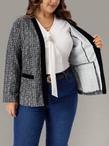 EMERY ROSE Giacca casual a maniche lunghe con tasche e stampa a quadri oversize per donne, adatta per l'autunno