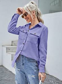 SHEIN LUNE Women's Solid Color Simple Long Sleeve Blouse - Mint Blue - View 3