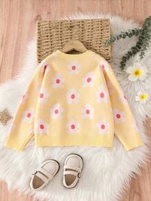 Suéter de punto casual con estampado floral para niña joven, otoño/invierno - Amarillo - Ver 2