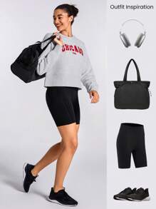 GLOWMODE Cotton-Blend Fleece Graphic Ribbed Hem Oversized Crew Neck Sweatshirt