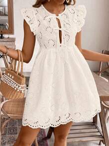 SHEIN Frenchy Vestido informal de mujer con mangas tipo gorra a rayas para vacaciones, ropa de mujer de otoño, vestidos de otoño, vestido de graduación corto, vestido de invitada de boda de otoño - Albaricoque - Ver 5