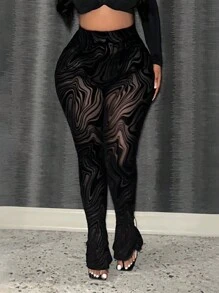 Slaydiva Leggings transparentes con efecto flockado de mujer, de uso casual/ajustado - Negro - Ver 1