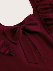 SHEIN Clasi Plus Size Casual Loose Bowknot Decor Double Layer Cap Sleeve Square Neck Blouse