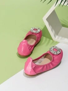 أحذية الأميرة مسطحة مريحة مزينة بالراين الفضي للبنات، تصميم جديد