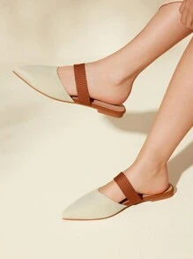 CUCCOO BASICS Woman Shoes Two Tone Point Toe Flat Mules For Spring And Summer Vacation Shoes Summer Back To School Shoes College Student Shoes Spring Shoes Spring Break Easter - Beige - View 4