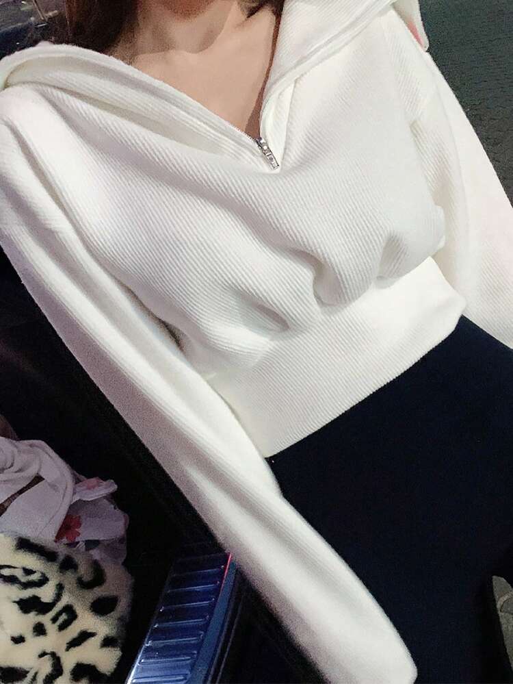 1pc Women's Solid Color Short Waist Cinched Lapel Sweatshirt, Autumn,Long Sleeve Tops,Back To School Clothes,Fall Women Clothes Hoodies