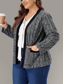 EMERY ROSE Giacca casual a maniche lunghe con tasche e stampa a quadri oversize per donne, adatta per l'autunno
