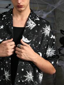 Manfinity UZERO 男士宽松印花短袖休闲衬衫，适合夏季、万圣节