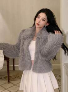 DAZY Abrigo acolchado corto y regular con cuello esponjoso, elegante y cálido para mujer, chaqueta de invierno para mujer, ropa de mujer de otoño