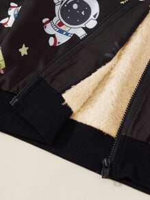 OIPOIG Young Boy Casual Hooded Warm Jacket With Cosmic Element Prints, Fall & Winter - Black - View 5