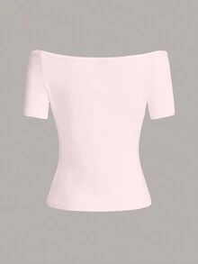 ROMWE Fairycore Women's Off-Shoulder Short Sleeve Casual Star & Vine Print T-Shirt, Summer - Pink - View 4