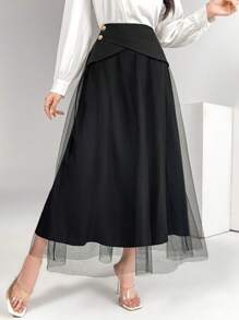 Modelyn Váy lưới trang trí nút kim loại tương phản cho nữ - màu đen - Xem 5