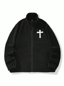Manfinity LEGND Giacca con chiusura lampo e maniche lunghe da uomo con motivo semplice stampato