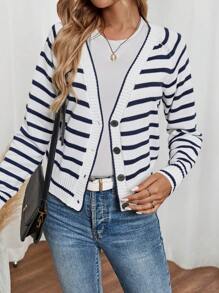 EMERY ROSE Women's Striped Raglan Sleeve Cardigan Sweater Women Cardigans Fall Women Sweaters - Blue and White - View 3