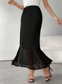 Modelyn Falda de corte de sirena elegante para mujer - Negro - Ver 4