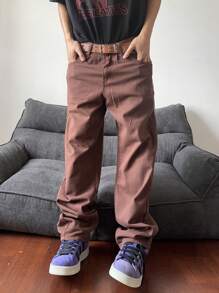 Manfinity Hypemode Calça Denim Masculina Regular de Perna Larga e Simples
