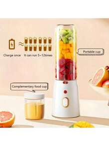 电动 USB 榨汁机搅拌机，1 套便携式搅拌杯，带 2 个杯子，迷你搅拌机，适用于奶昔和沙拉，果汁，400 毫升，六个刀片非常适合搅拌，家用水果搅拌机，适用于厨房、家庭、旅行、食品补充剂 USB 充电果汁杯，多功能榨汁机学生家用厨房 - 白色 - 查看 4