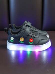 婴幼儿运动鞋新款带灯鞋底校园学生休闲皮鞋舒适软底轻便防滑透气减震 - 黑色 - 查看 3