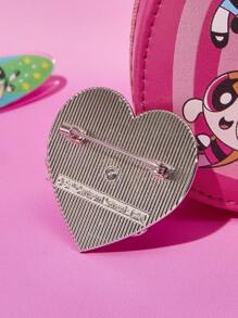 THE POWERPUFF GIRLS X SHEIN Cartoon Heart Shaped Pink Alloy Enamel Pin, 360° Rotatable, Fun & Cute