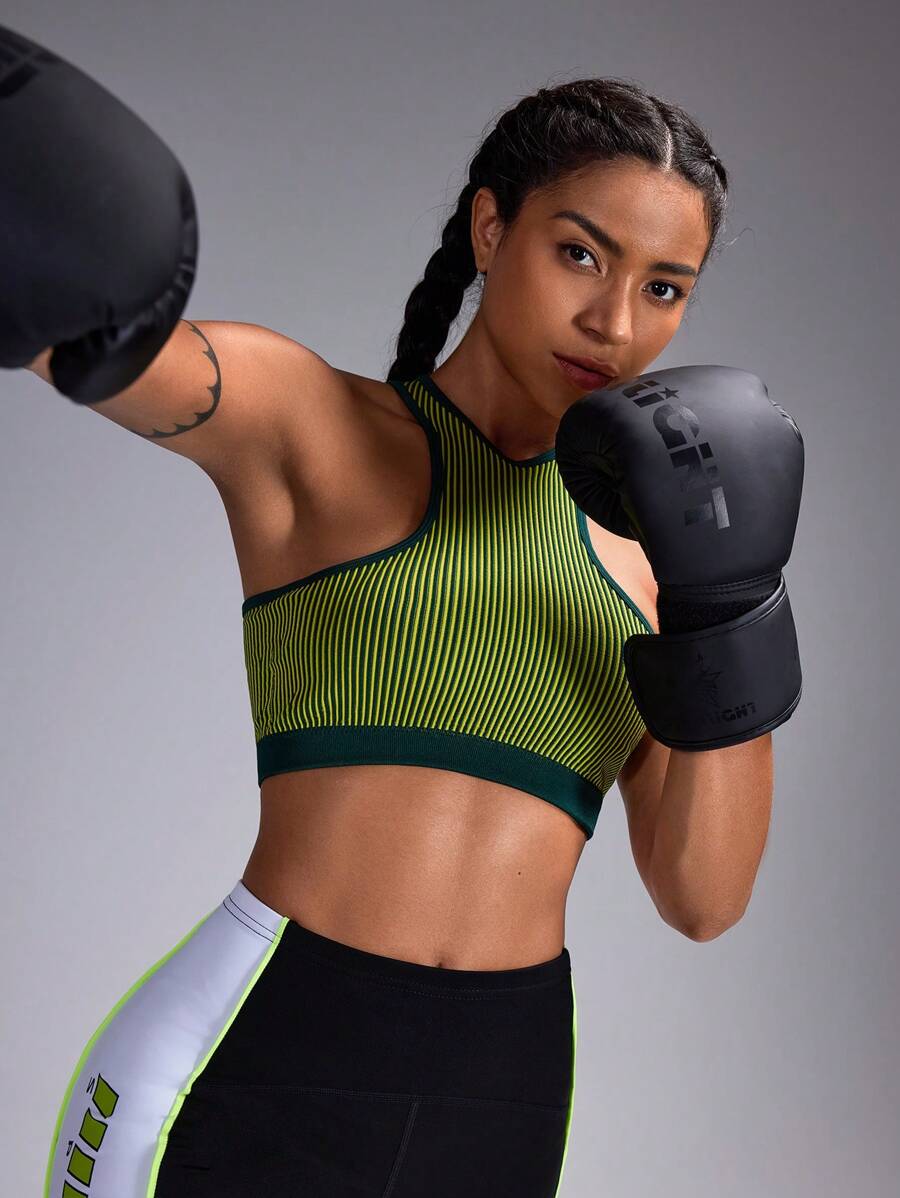 Easithlete Women's Crew Neck Racerback Fitted Athletic Sports Bra - Army Green - View 1