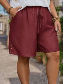 EMERY ROSE Plus Size Women's Waist Belt & Pocket Denim Effect Fit Denim Shorts Mother's Day