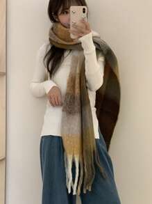 DAZY Women's Two-Tone Fringe Warm Scarf For Winter - Yellow - View 9