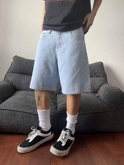 STEELVANCE Men's Casual Wide Leg Denim Shorts, Summer Plain Denim Jorts Baggy Light Blue Denim Shorts, For Husband, Boyfriend Gifts Work Going Out Urban Vacation College