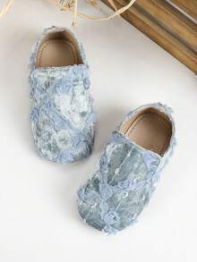 1双简约可爱深口舒适保暖婴儿鞋，适合秋冬季婴儿，平底 - 藍色 - 查看 4